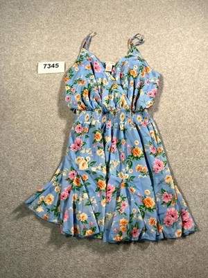 Flying Tomato Fit & Flare Dress Womens Large Blue Floral Lined Smocked Waist