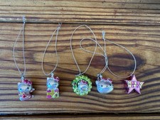 Vintage HELLO KITTY 5 Mini Silver Christmas Tree Ornaments Miniature Sanrio HTF