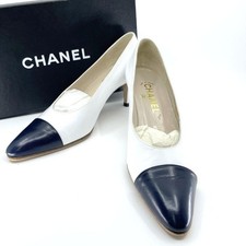 CHANEL Heels Pumps AB Condition Leather Bicolor 39 Size 24.5cm Height 7cm