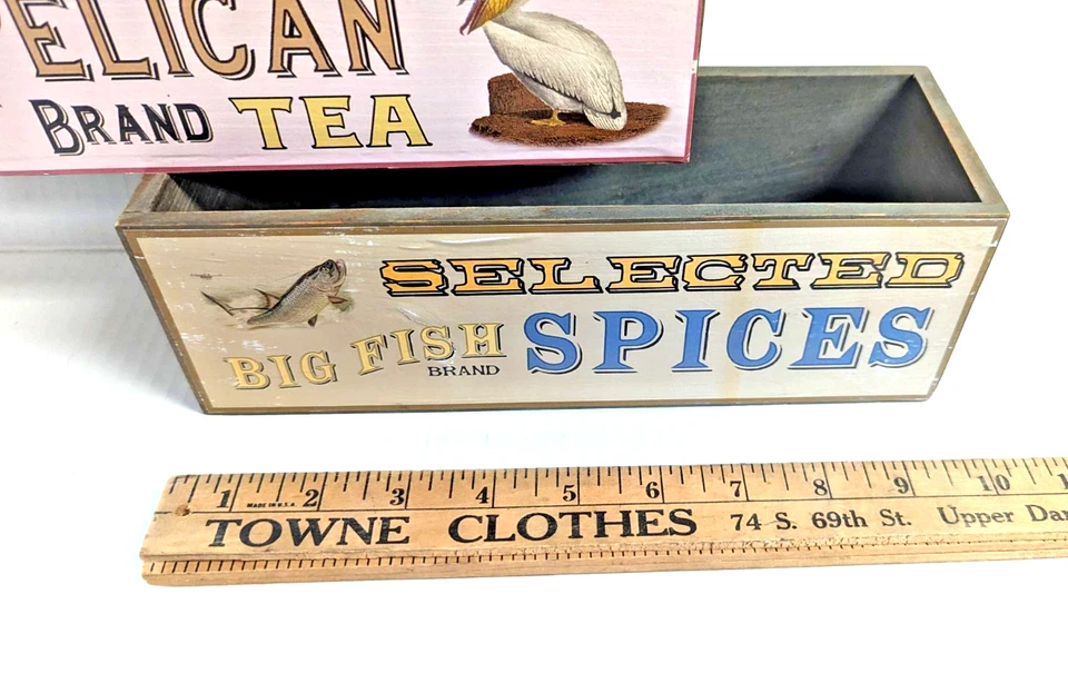 Wood Gray Boxes 3pc Rectangle Spice Coffee Tea Label Design Rustic Storage Gift - Image 3 of 4