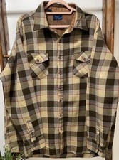 Vintage Sears 70's Mens Tan/Brown Plaid Flannel Shirt Acrylic Button up MD