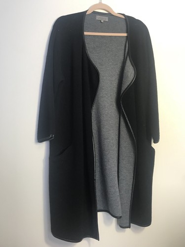 14 Uterque in cardigan Sz Medium lana Cappotto 100 nera Giacca pelle 12 ZBwBa