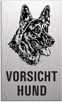 Schild Vorsicht Hund 60X100 Mm Aluminium GebüRstet Edelstahloptik Selbstklebend