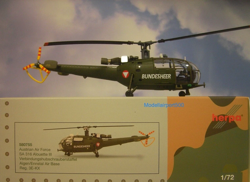 Herpa Wings 1:72  Alouette III  Austrian Air Force  580755 Modellairport500 - Bild 2 von 2