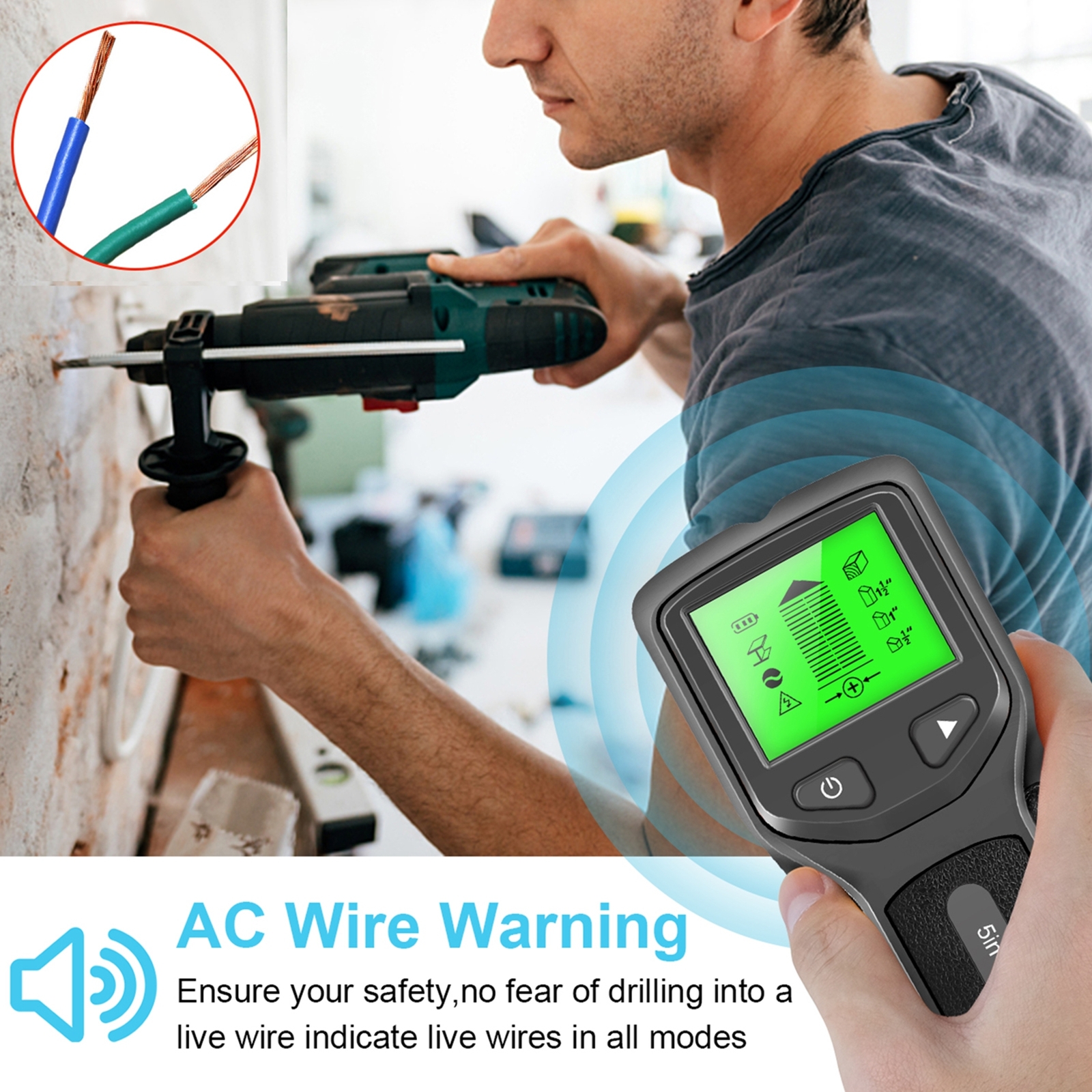 LCD Wall Stud Center Finder Metal Live Wire Detector Wood Copper