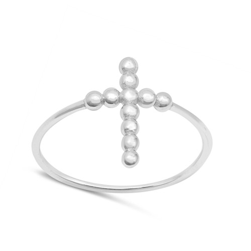 Beaded Ball Vertical Cross Ring 925 Sterling Silver 13mm Christian Size ...