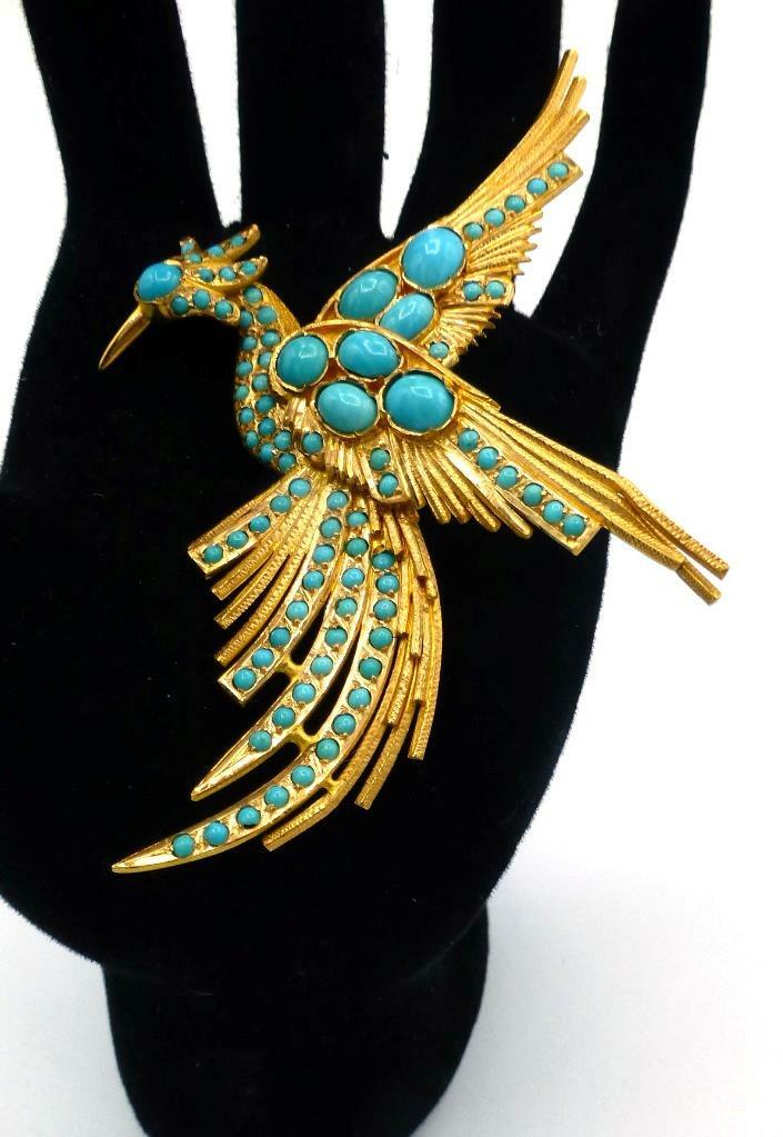 EXTREMELY RARE 21K GOLD & PERSIAN TURQUOISE VICENZA BIRD OF