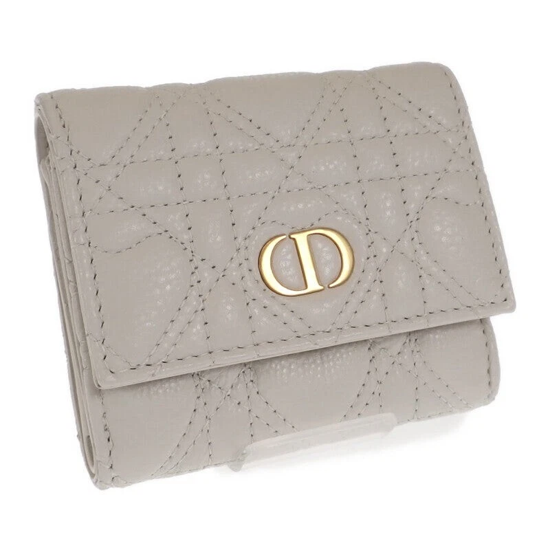 Portefeuille triplet Christian Dior Caro hibiscus peau de veau blanc femme TGIS