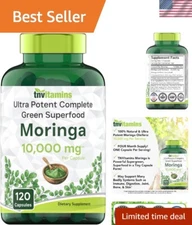 Organic Moringa Powder Capsules - 10000mg of Pure Nutrient - 120 Capsules 🌿