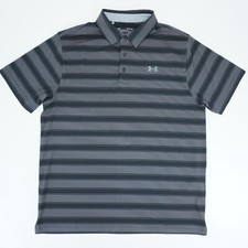 Under Armour Performance Polo Shirt Mens XL Black Stripe Golf Stretch Heatgear