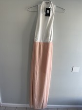 Fashion Nova Dress White/Rose Knot Maxi LongDress Size 1 XL Open Back,open Sides
