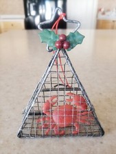 Crab Cage Ornament Ocean Fishing Coastal Ornament 4" High Holly Decor