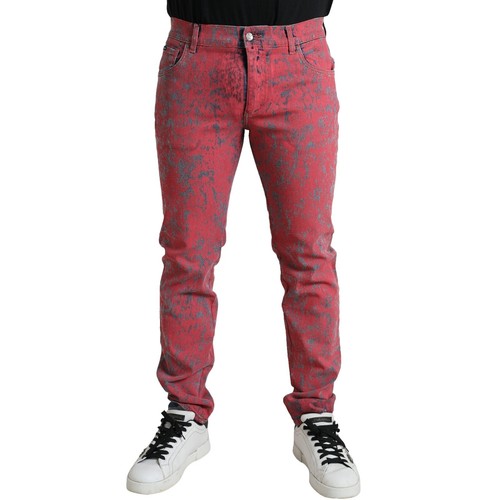 DOLCE & GABBANA Jeans Red Leopard Print Cotton Skinny Denim IT54
