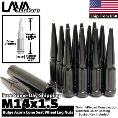 24x Black 14x1.5 Spline Spike Lug Nut Fit F150 Expedition Lincoln Navigator