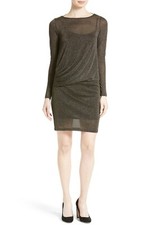 TED BAKER Black Gold Lurex Metallic Shimmer Cowl Drape Sheer Dress 4TB = 10 US