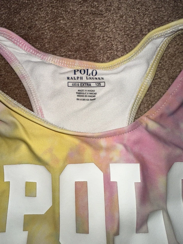 TRAJE DE BAÑO POLO RALPH LAUREN NIÑAS TIE-DYE DE UNA PIEZA LOGOTIPO DELETREADO TRAJE DE BAÑO Foto 3 de 4