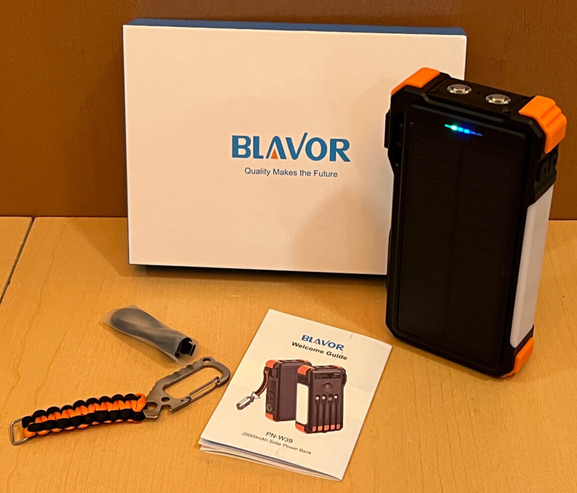 BLAVOR Solar Charger Power Bank Model PN-W39 Portable Wireless Charger Open Box