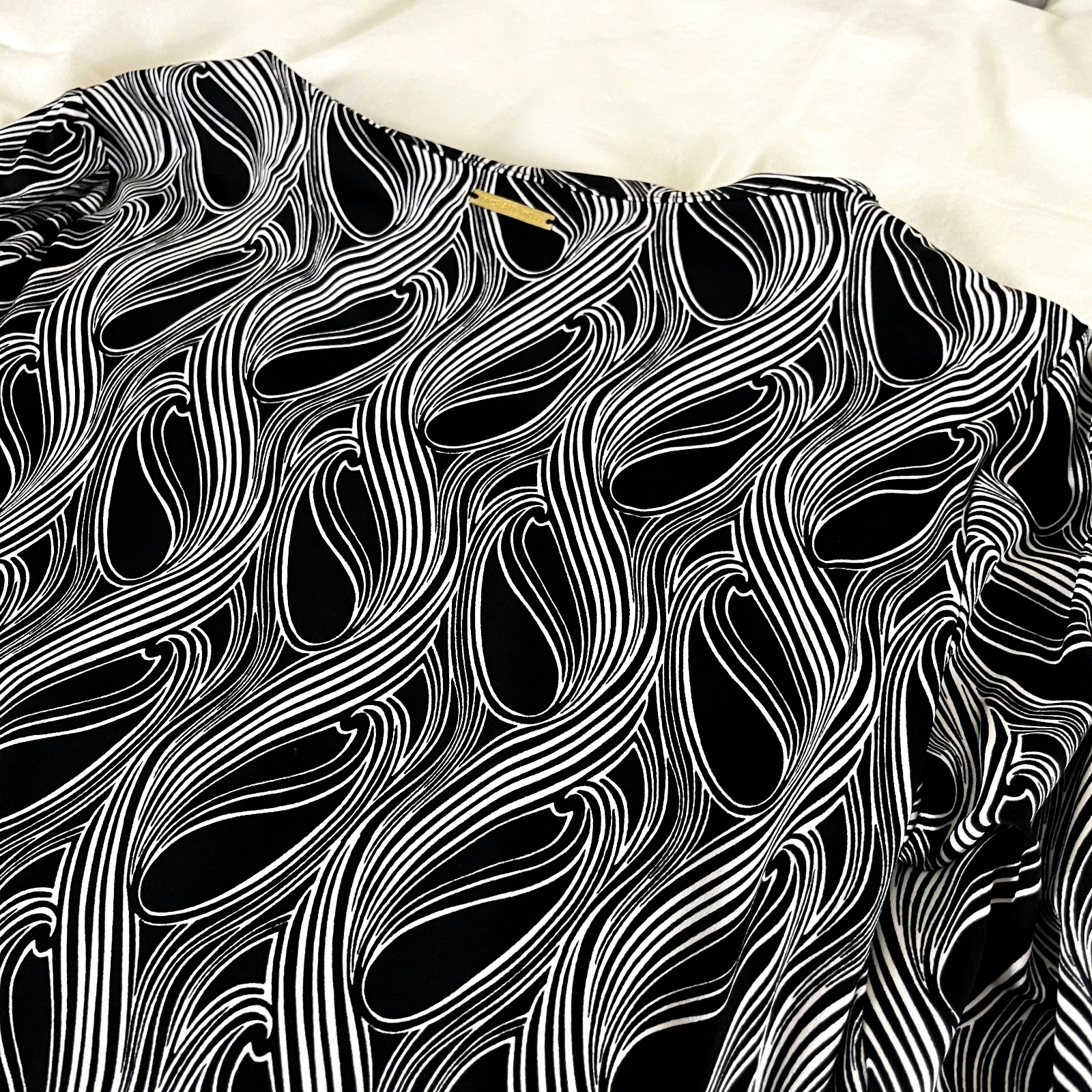 Abito Michael Kors Medium Nero e Bianco Stampa Geometrica Pullover Elasticizzato