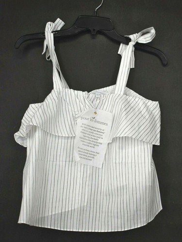 Pour Les Femmes Women's Striped Sleeveless Tie-Up Strap Ruffle Sleepwear Top S