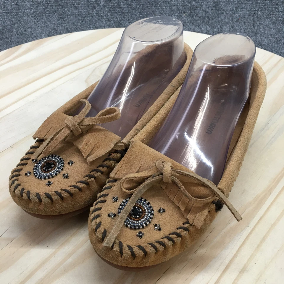 Minnetonka Zapatos Mujer 7.5 Kilty Mocasín Planos Marrón Gamuza Informal Puntera Sin usar, en caja Foto 4 de 4
