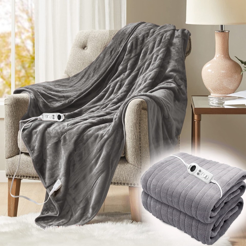 Luxurious Electric Heated Throw Soft Fleece Cosy Over Blanket Double
