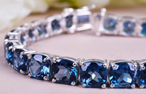 London Blue Topaz Tennis Bracelet Cushion Bracelet Wedding Gifts Topaz Jewelry