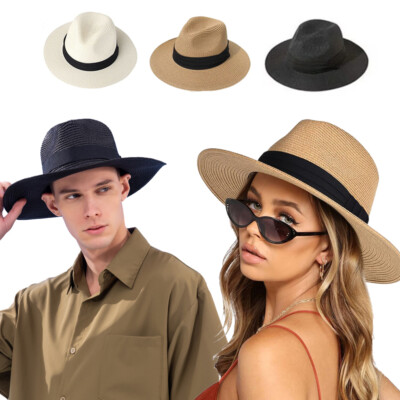 Wide Brim Straw Cowboy Hat Women Fedora Sun Hat Beach Panama Crushable s-l400.jpg main image 2