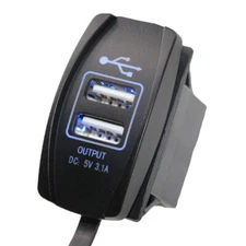 12V-24V Dual USB Power Charger Rocker Switch Panel Blue LED Light For Car Boat