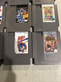 NES 9 Game Lot - Wrestlemania Platoon MLB Tecmo Football Bad Dudes Pin Bot More
