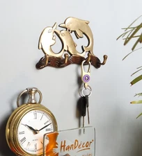 Dolphin Family Brass Key Holder