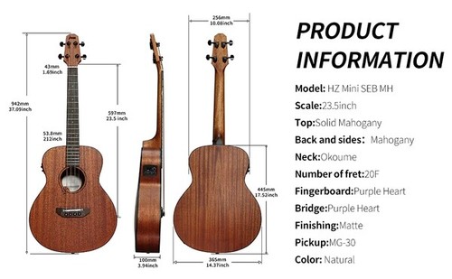 Haze 37"Natural Solid Mahogany Top Height Adjustable Saddle Acoustic Bass Guitar - Picture 5 of 11