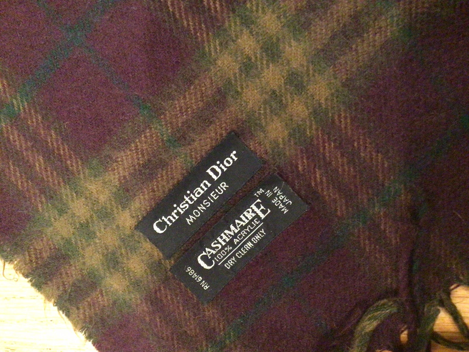 Foulard à carreaux vintage Christian Dior Monsieur Cashmaire bordeaux