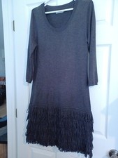 Calvin Klein Womens Large Gray Loop Fringe Hem Scoop Neck Sweater Dress