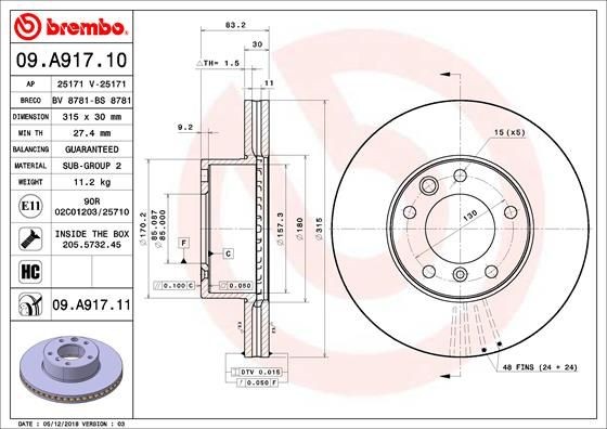 Brembo 09.A917.11 disques de frein haute teneur en carbone pour berline
