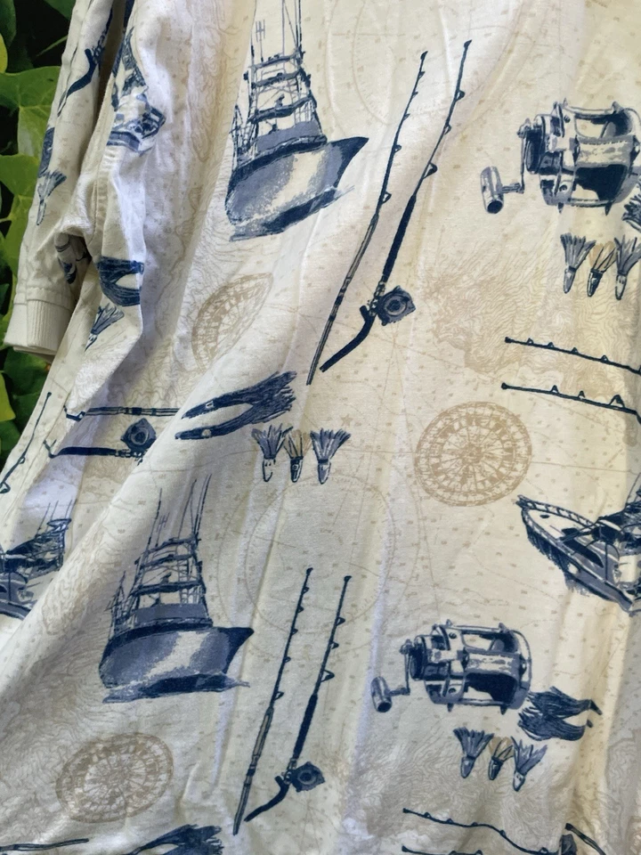 Camisa Polo Aftco Bluewater Carretes Barcos Botones L Grande Gruesa Algodón Buen Estado Foto 4 de 4