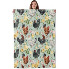 Farm Chicken Floral Rose Flannel Throw Blanket Soft Cozy Warm 60x50 Inch