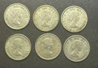 Canada 1953/54/55/56/ 57/64 25 Cents Silver Coins: Lot of 6 -ASW: 0.9 oz