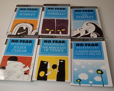 Lot of 6 No Fear Shakespeare Books  (Various) Hamlet, Julius Caesar, The Tempest