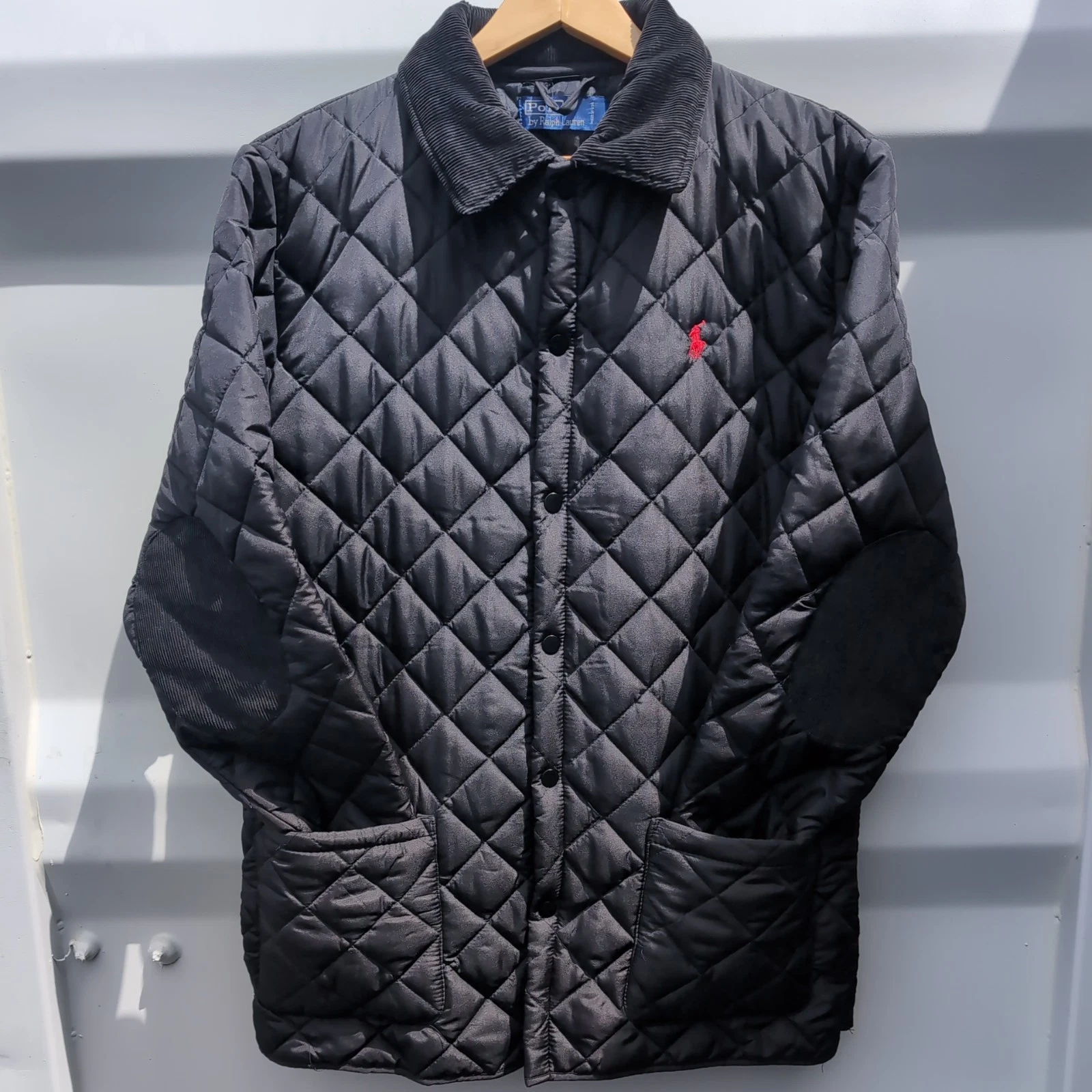Ralph Lauren Quilted Coat XL Boxy Black Padded Elbows Clean Used Condition.