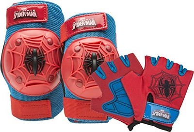 MARVEL SPIDER-MAN KIDS' BIKE PAD AND GLOVE SET - BLUE/RED