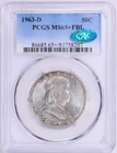 1963 D Franklin Half PCGS MS65+ FBL CAC RARE