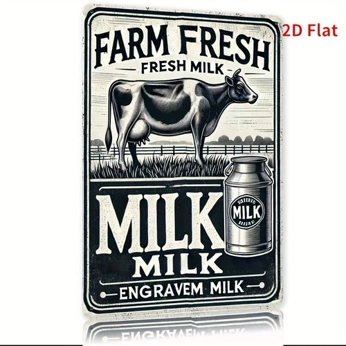 Vintage Farm Fresh Milk Rustic Cow Milk Jug Tin Metal Signs Home Décor 8x12