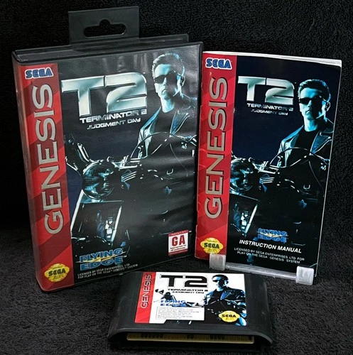 1992 TERMINATOR 2 • WORKING w/CASE & MANUAL • VINTAGE SEGA GENESIS GAMES