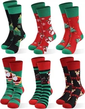 6 Pairs Men's Funny Christmas Socks Novelty Holiday Cotton Crew Socks Gift