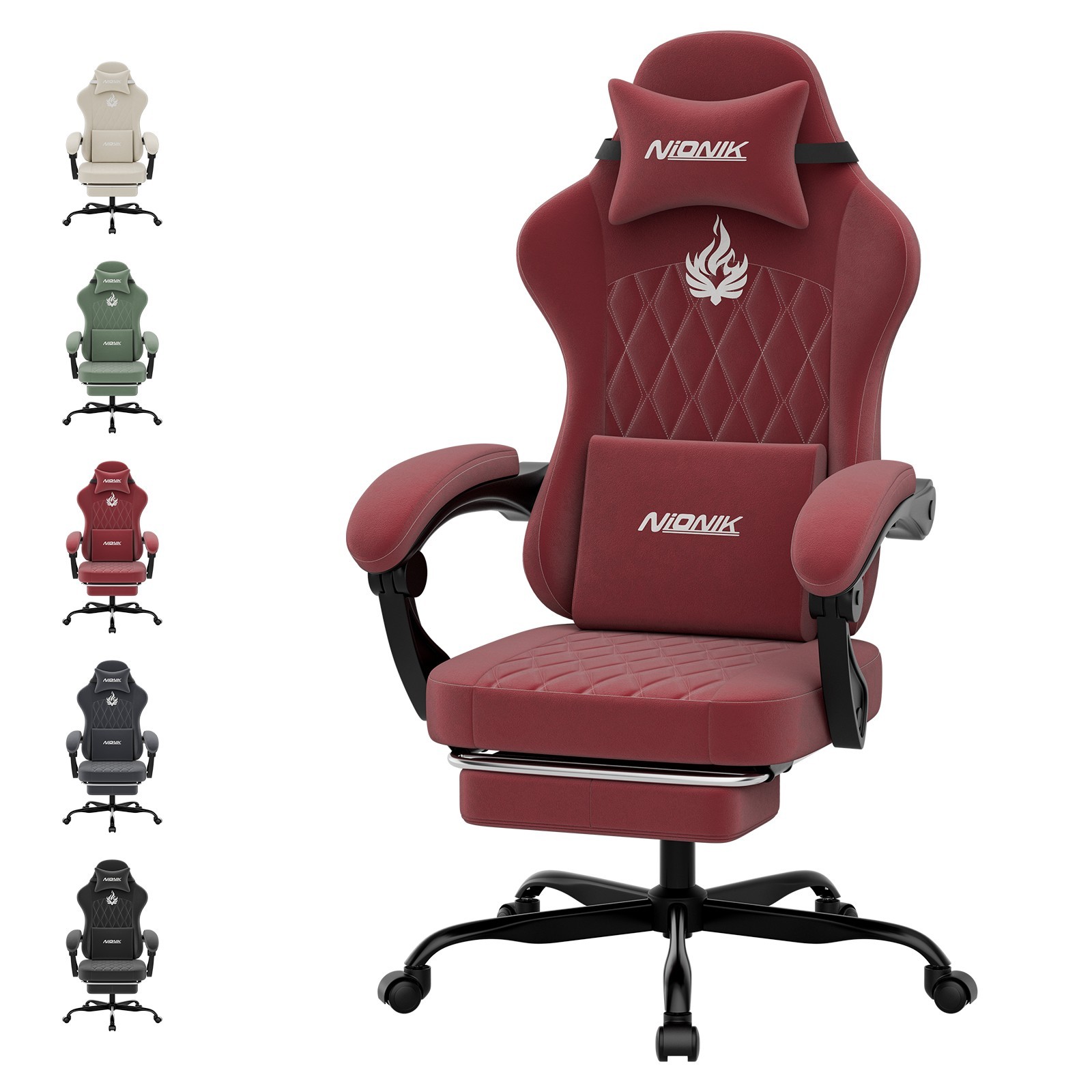 Gaming Chair with Footrest and Lumbar Support Height Adjusta