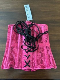 LAVISH Women Pink Lace Corset Size Small -Zip Back-Front Black Lace Up NWT