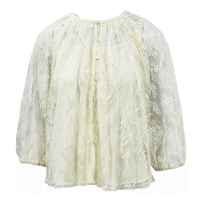 M&S Cream Lace Sheer Blouse   3/4 Sleeve, Button-Front Detail RRP  £39.50
