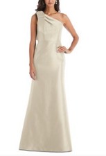 Alfred Sung Bow One-Shoulder Satin Trumpet Gown in Champagne Women's 10R