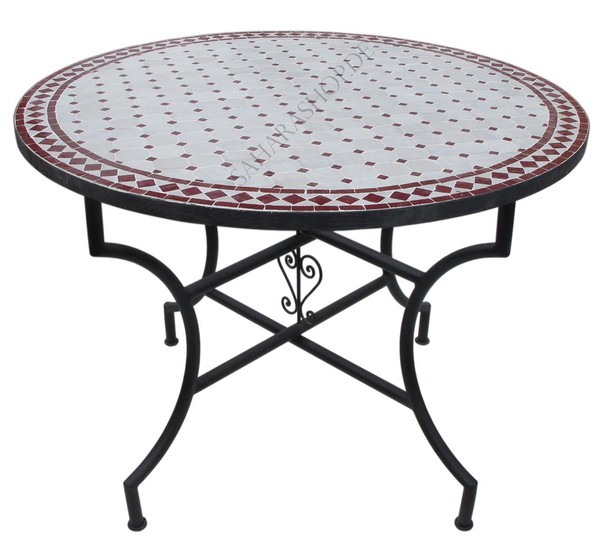 Tisch Esstisch Gartentisch Orientalischer Mosaiktisch Rund Ø100Cm Bordeaux-Natur-image