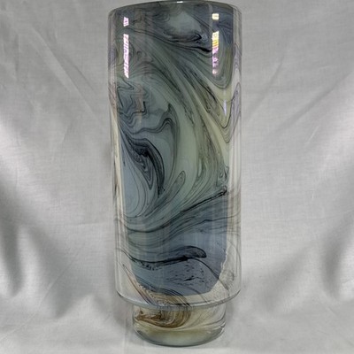 Iridescent Studio Art Glass Cylinder Face With A Marble Swirl Surface Design 